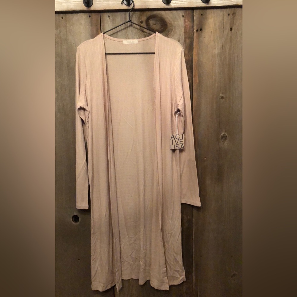 Active USA Side Slit Open Cardigan Duster in Taupe Tan Size Large - Picture 4 of 16